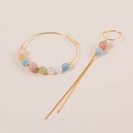 Asymmetrical Beryl and Pink Opal hoop earrings - Rosekafé