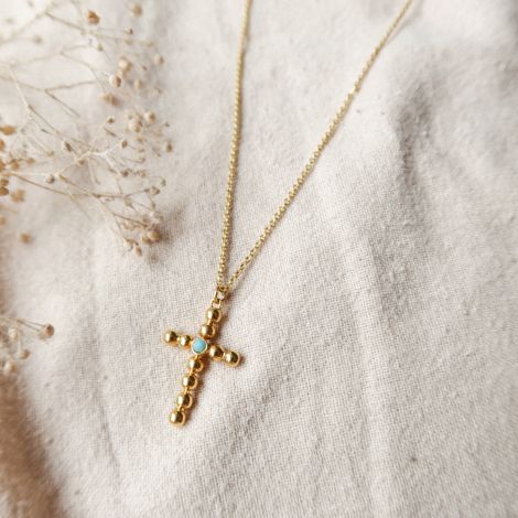 DELPHES collier pendentif croix turquoise