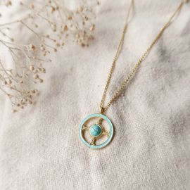 DELPHES collier pendentif rond turquoise - Olivolga Bijoux