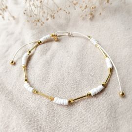 SUMMER bracelet de cheville heishi blanc - Olivolga Bijoux