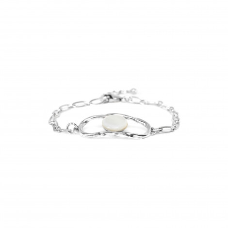 bracelet chaine fine cabochon nacre blanche "Rapsody"