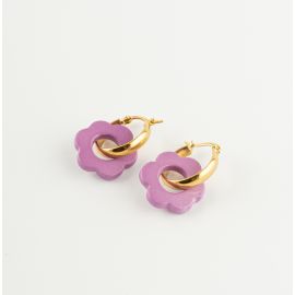 Purple and gold flower hoop earrings - Nach