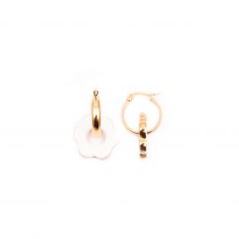 White and gold flower hoop earrings - Nach