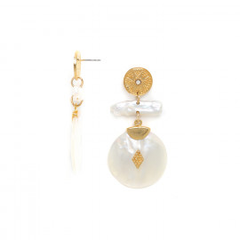 round disc post earrings with fresh water pearl bar "Ally" - 