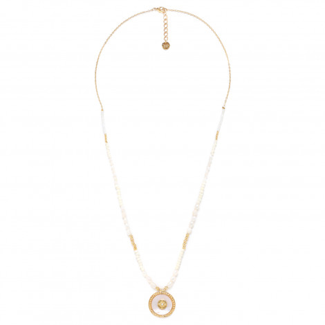 collier long mini perles et médaillon Nacre "Ally"