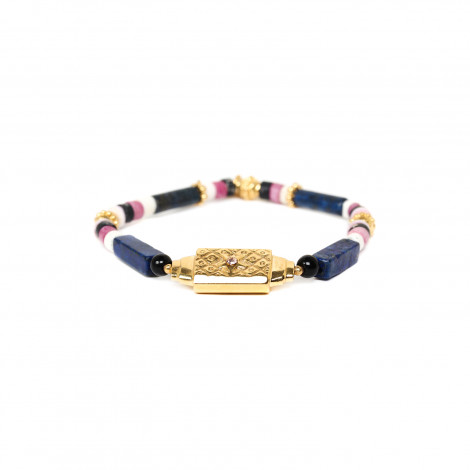 bracelet extensible lapis & médaillon strass "Kara"