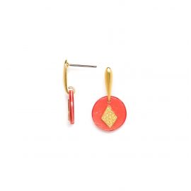 POLKA laminated capiz disc post earrings (red) "Les inseparables" - 