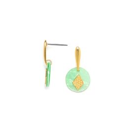 POLKA laminated capiz disc post earrings(green) "Les inseparables" - 