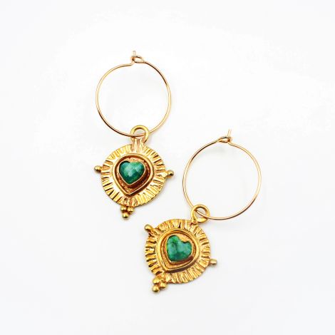 CELINE green heart hoop earrings