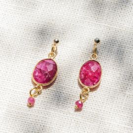 Boucles d'oreilles pierre calcédoine rose CATHY - L'atelier des Dames