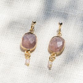 Boucles d'oreilles pierre quartz fraise CATHY - L'atelier des Dames