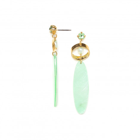 CONSTANCE green capiz crystallized post earrings(green) "Les inseparables"