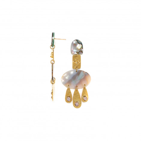 KIVU paua post earring with 3 metal drop "Les radieuses"