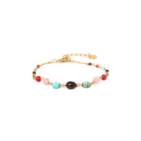 GURI bracelet perles bouclées rouges & turquoises "Les complices"