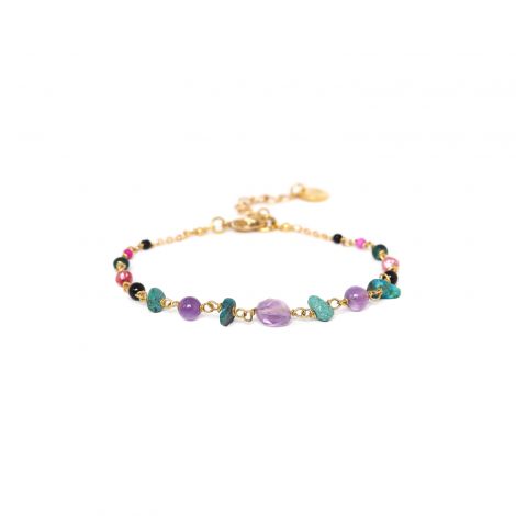 GURI bracelet perles bouclées turquoises et violettes "Les complices"