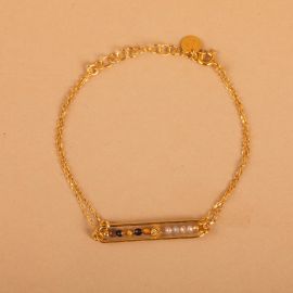 Bracelet chaine barrette œil de tigre et pierre de lune - Rosekafé