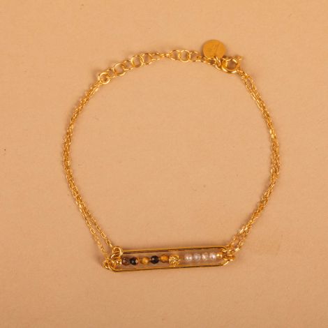 Tiger eye and moonstone bar chain bracelet
