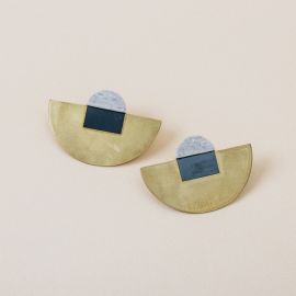 Croissant earrings Brass stone - L'Indochineur