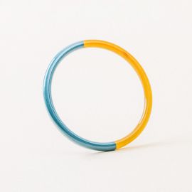 Single bangle in blond horn with blue gray lacquer size M - 