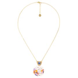 collier pendentif nacre émaillée "Rosy" - 