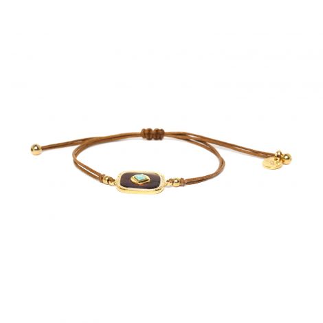 bracelet cordon et médaillon carré en Nacre "Thea"