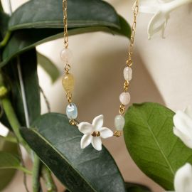 Collier perles Fleur de jasmin - 
