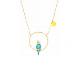 Blue budgerigar bird and lemon mini round necklace - Nach