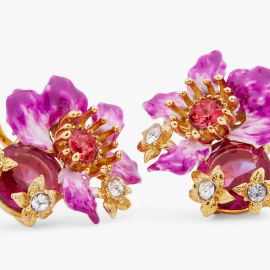 Paradis Perdu flower and rhinestone sleeper earrings - Les Néréides