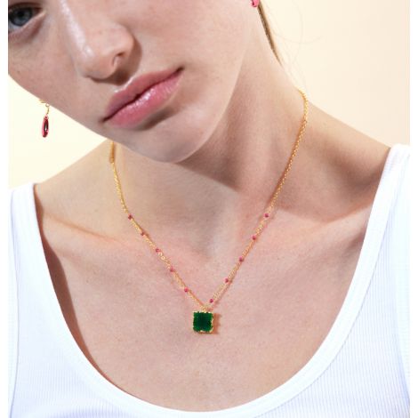 Colorama green square stone thin Necklace