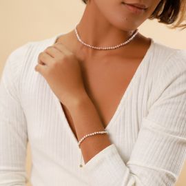 BOUNTY pearl bracelet with fuchsia knot - 