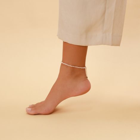 BOUNTY pearl anklet bracelet with fuchsia knot