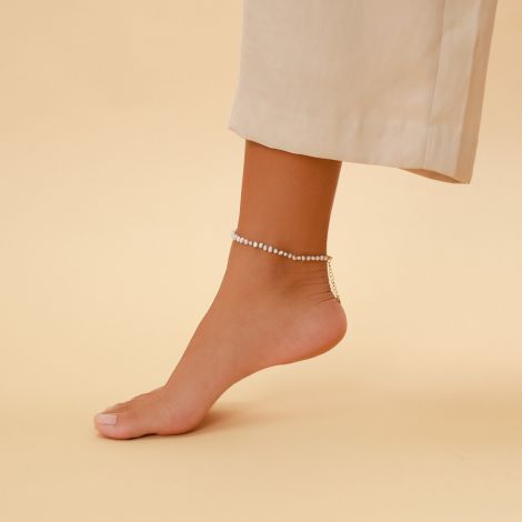 BOUNTY bracelet de cheville perles d'eau douce noeuds bleus