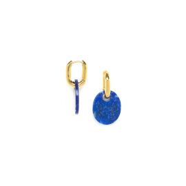 LINDA boucles d'oreilles créoles pendentif oval Lapis lazuli - Olivolga Bijoux