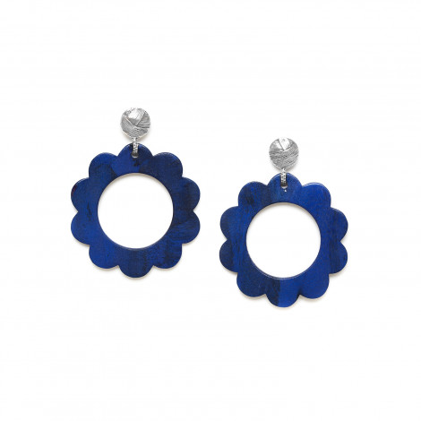 boucles d'oreilles poussoir fleur bleue indigo "Dako"