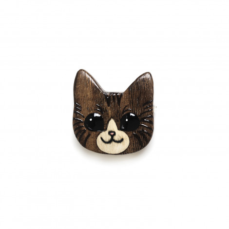 broche chat gris grands yeux "Le chat"