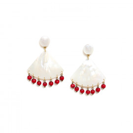white MOP post earrings red "Riviera" - Nature Bijoux