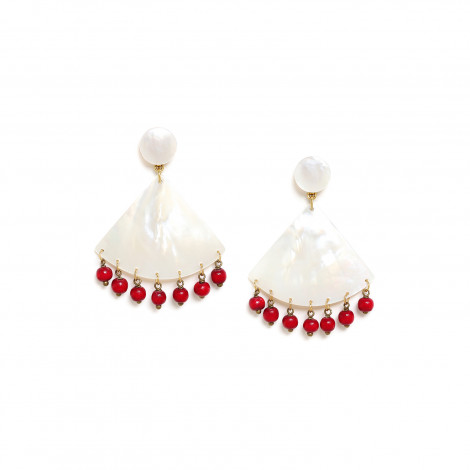 white MOP post earrings red "Riviera"