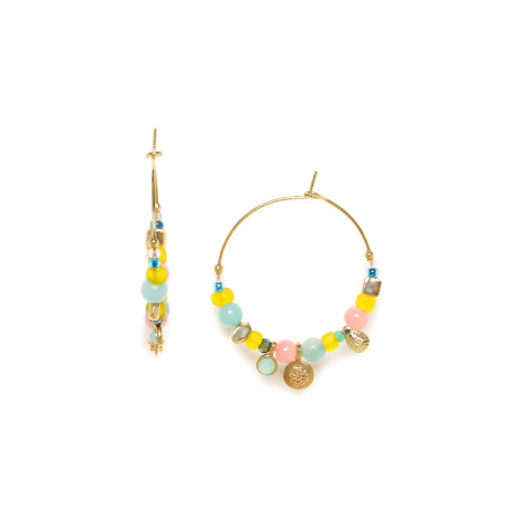 SAMARA boucles d'oreilles créoles perles jaunes & bleues "Les inseparables"
