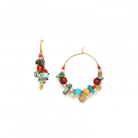 SAMARA boucles d'oreilles créoles perles rouges et turquoises "Les inseparables"