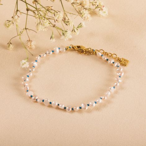 BOUNTY bracelet perles d'eau douce noeuds bleus