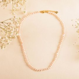 BOUNTY pearl necklace with fuchsia knot - Olivolga Bijoux