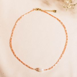 PALMA collier court orange perle d'eau douce - Olivolga Bijoux