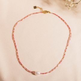 PALMA FWP+rocaille tube necklace(fuchsia) - Olivolga Bijoux