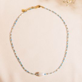 PALMA FWP+rocaille tube necklace(blue) - Olivolga Bijoux