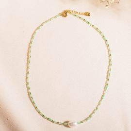 PALMA FWP+rocaille tube necklace(green) - Olivolga Bijoux
