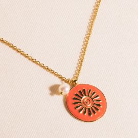 PALMA metal disc pendant necklace( pink) - Olivolga Bijoux