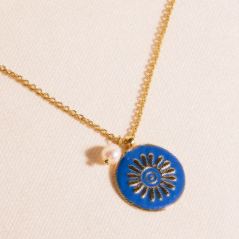 PALMA metal disc pendant necklace(blue)
