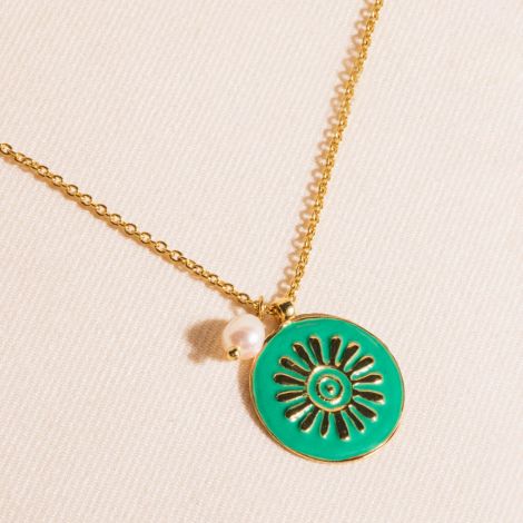 PALMA metal disc pendant necklace(green)