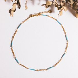 GRACIA collier chaine émaillée bleue S - Olivolga Bijoux