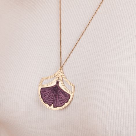 GINKGO purple color long necklace